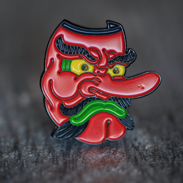 Japanese Tengu Mask Enamel Pin