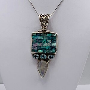 sterling silver and Abalone shell squares and Moonstone pendant