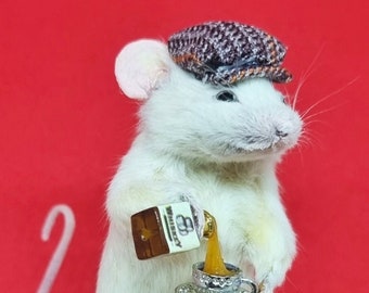 Taxidermy Mouse with WHISKEY ~  Whisky, gift, birthday present, teacup, burns night, oddities, curio, curiosities, goth, gothic