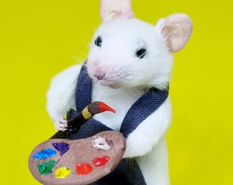 Artist Painter Taxidermy mouse ~ art, paint, hobby, cute, miniature, oddities, curio, curiosities