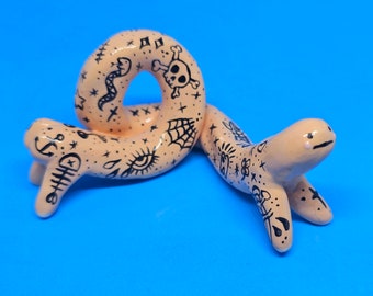 Tattoo worms, flash art, ceramic handmade pottery