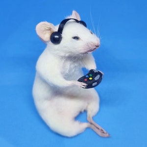 Gamer Taxidermy Mouse with controller and gamer earphones, video games, computer games, oddities, curio, curiosities image 4