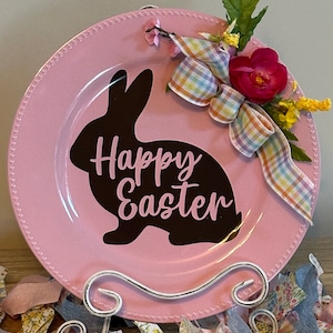 Custom Easter Bunny Wall Decorative Plate, Easel Plate, Easter Bunny Carrot Plate