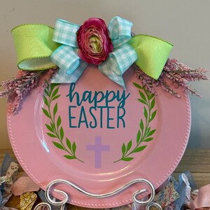 Custom Happy Easter Religious Wall Decorative Plate, Easel Plate, Easter Bunny Carrot Plate