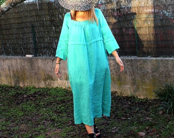 SABINI ROBE LIN grande taille coklico blanche turquoise bohème boho shabby