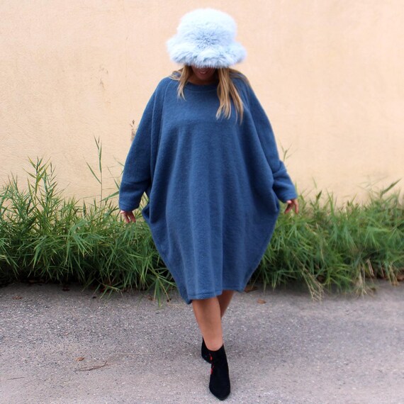 SABINI ROBE OVERSIZE femme coklico laine bouillie grande taille bleu gris noir Etsy France