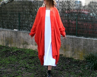 SABINI MANTEAU LIN coklico oversize grande taille lin orange