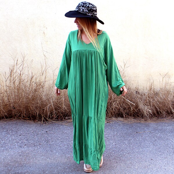 ROBE MAXI OVERSIZE coklico Grande Taille Bohème boho chic viscose noir vert rouge parme violet...