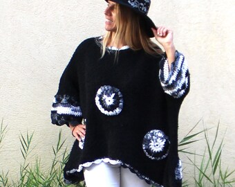 Femme Coklico Pull grande taille oversize tie dye noir blanc fait main en Provence Hippie style Boheme Etsy Canada