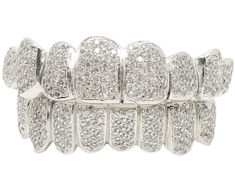 Custom 925 Sterling Silver CZ Honeycomb Grillz, Iced Out