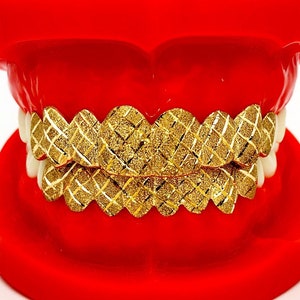 18K Gold Plated Grillz: Sterling Silver Dust + Diamond Cut, Custom Fit