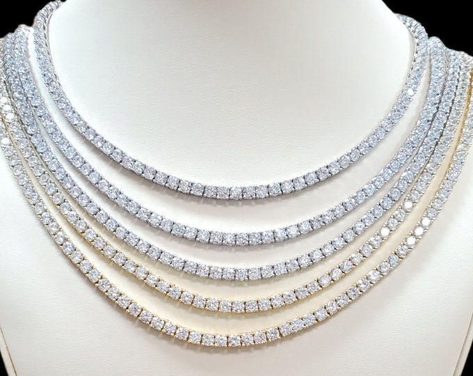 Premium Iced Crystal CZ Tennis Necklace Chain VVS1 Clarity 14kt White/Yellow Gold finish 16”-24” inch