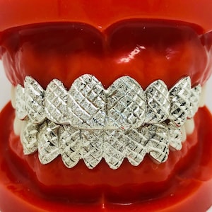 925 Solid Sterling Silver Princess+Diamond Dust Cut Handmade Custom Fit Grill Grillz