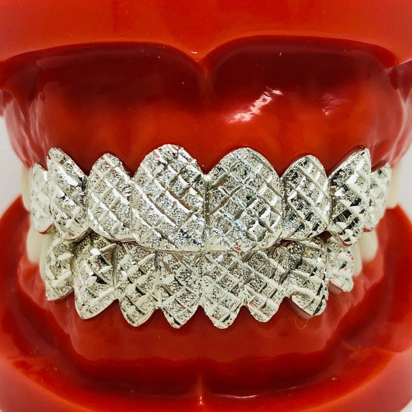 925 Solid Sterling Silver Princess+Diamond Dust Cut Handmade Custom Fit Grill Grillz