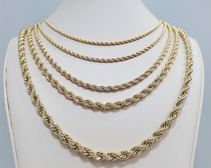 14K Gold Plated Rope Chain 2.5 mm-6mm Diamond Cut Rope Chain Necklace 16"- 30"