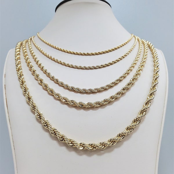 14K Gold Plated Rope Chain 2.5 mm-6mm Diamond Cut Rope Chain Necklace 16"- 30"