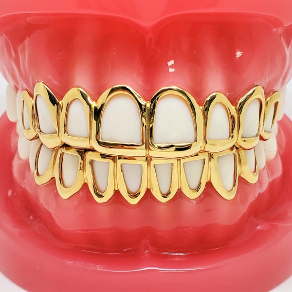 Solid 10K Gold Open Face Custom Handmade Grillz Yellow, Rose Gold Available.