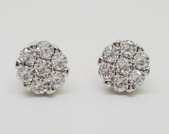 Flower Cluster Stud Earrings, Simulated Diamond, Sterling Silver, 8mm