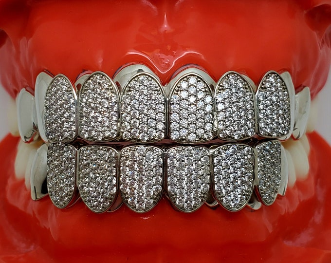 Custom fit 925 Sterling Silver Iced out Cubic Zirconia CZ Honey Comb Setting Blocks Grillz Grill Yellow, Rose, Silver.