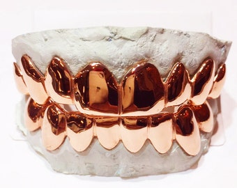 14K Solid Rose Gold Custom Fit REAL Grill Gold Teeth Handmade GRILLZ.