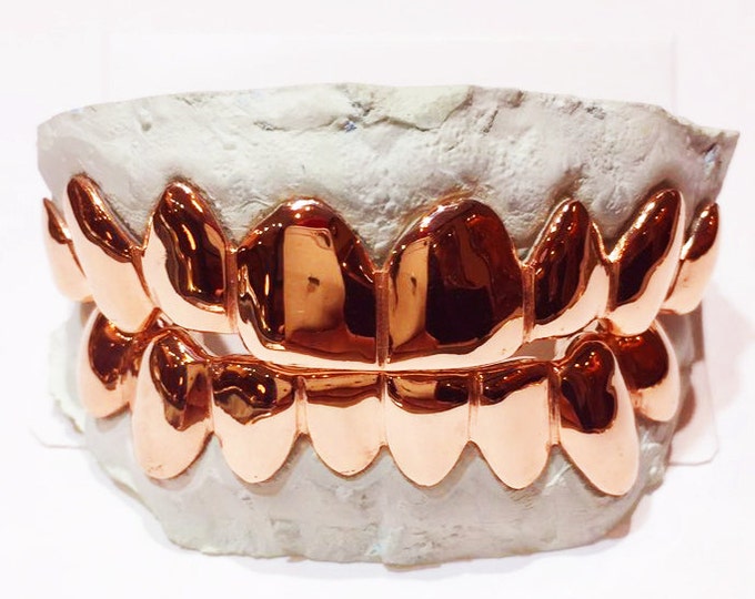 925 Sterling Silver with 18K Rose Gold Plated Custom Real Handmade Plain Grill Grillz