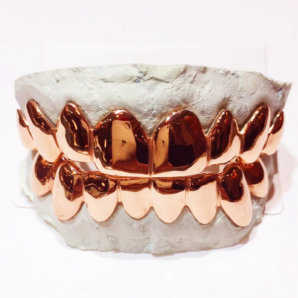 925 Sterling Silver with 18K Rose Gold Plated Custom Real Handmade Plain Grill Grillz