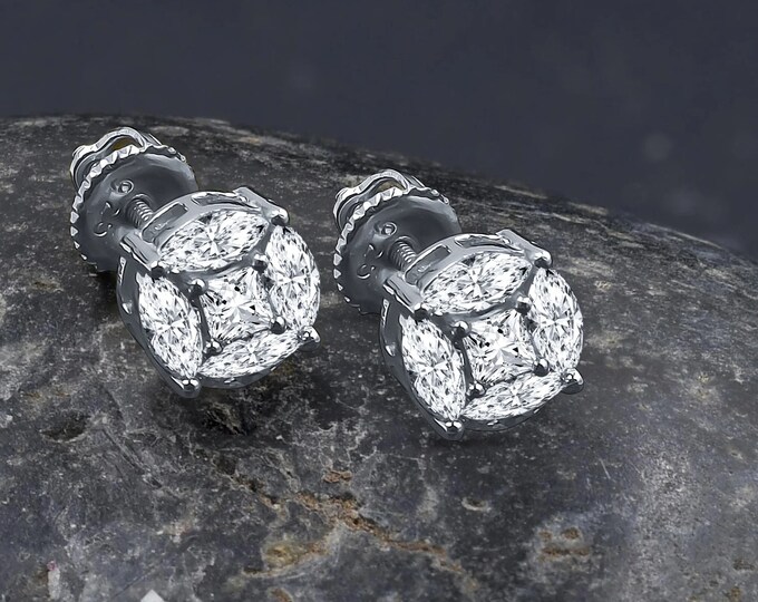 925 Sterling Silver Screw Back Hip Hop Iced out CZ Stud Earrings 9212622