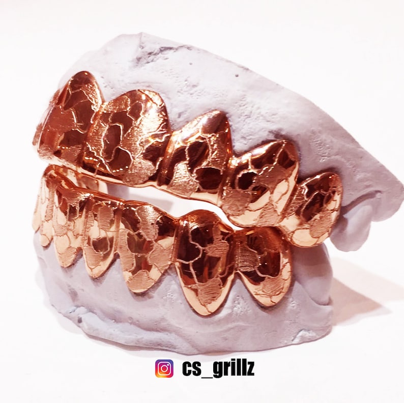 925 Sterling Silver Rose Gold Plated w/ Nugget Cut Custom Fit Handmade Real Grill Grillz image 4