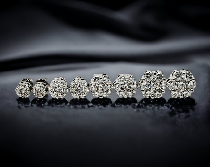 Moissanite VVS Flower Cluster Earrings Mens Womens 925 Sterling Silver Stud Earrings 0.50 - 2.5 CTW