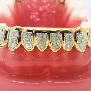 thumbnail image 2 of Two-Tone Sterling Silver & 18K Gold Plated Princess Cut Grillz - Unbranded 2 of 12