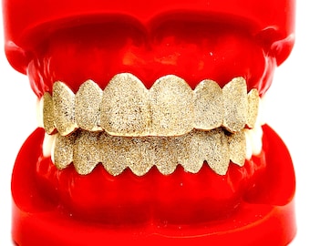Diamond Dust Cut Sterling Silver Grillz, Custom Fit, Gold Plated