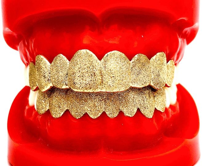 925 Solid Sterling Silver FULL Diamond Dust Cut Custom Fit Grill Grillz Yellow,Rose,Silver.