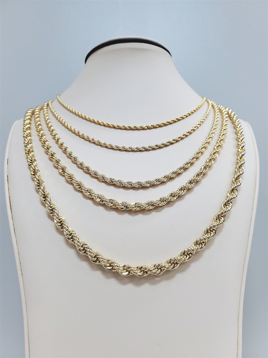 14K Gold Plated Rope Chain 2.5 Mm-6mm Diamond Cut Rope Chain Necklace ...