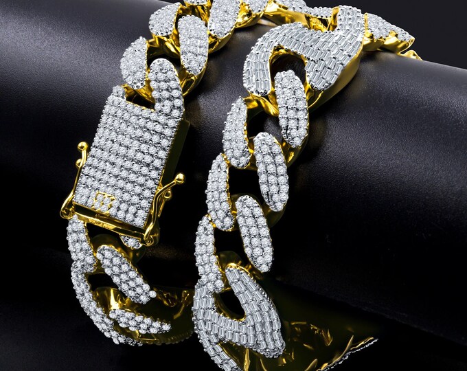 Premium Iced Crystal CZ Cuban INCULCAR Necklace Chain VVS1 Clarity 14kt White/Yellow Gold finish 20" 20mm Wide