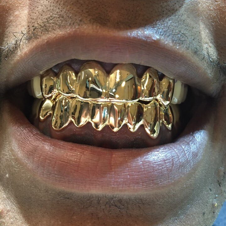 Custom Solid Gold Grillz – 10K 14K 18K Yellow Gold Plain Real Gold Teeth, Custom Fit
