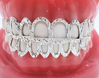 925 Sterling Silver Diamond Cuts Open Face Custom Grillz