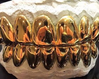 18K Solid Yellow Gold Custom fit REAL Perm Cut Grill Gold Teeth GRILLZ.