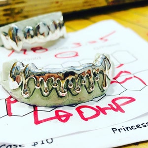 925 Solid Sterling Silver Drip Dripping With Diamond Dust Cut Grill