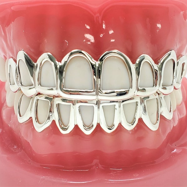 Solid 925 Sterling Silver Open Face Custom Handmade Grillz Yellow, Rose Gold Plated Available.
