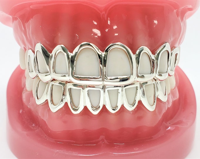 Solid 925 Sterling Silver Open Face Custom Handmade Grillz Yellow, Rose Gold Plated Available.