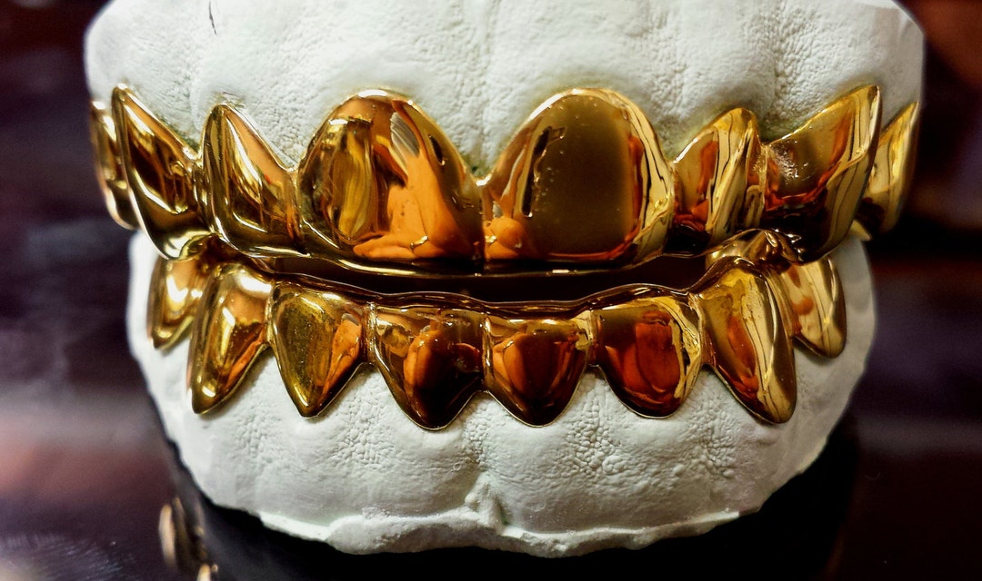 14K Solid Yellow Gold Custom Fit REAL Gold Grill Grillz Gold Teeth