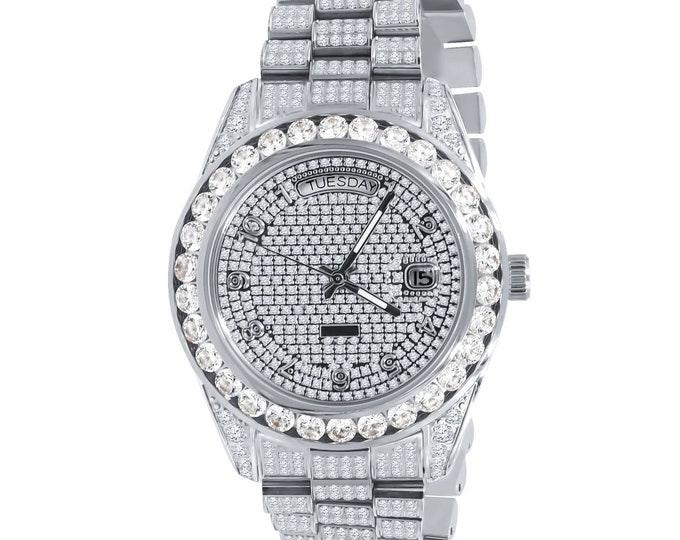 VVS Lab cz Diamonds Watch Fully Iced Out Automatic Hip Hop Fully Icy Hip Hop Bust Down Handmade Men’s Stainless Steel Watch 530771