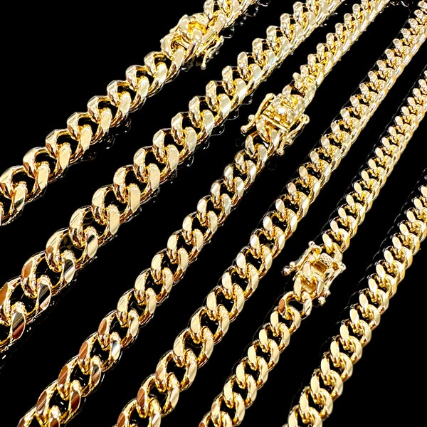 14K Yellow Gold Plated 6mm-12mm Premium Quality Womens Mens Miami CUBAN link chain