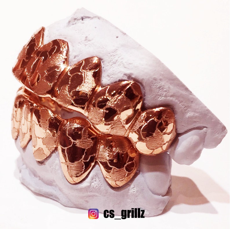 925 Sterling Silver Rose Gold Plated w/ Nugget Cut Custom Fit Handmade Real Grill Grillz image 2