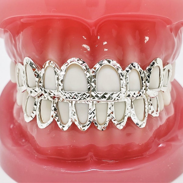 925 Sterling Silver Open Face W/ Princess Diamond Cut Custom Handmade Grillz Yellow, Rose Gold Plated Available.
