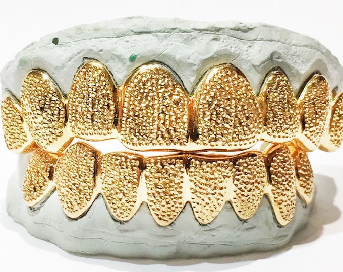 10K Solid Yellow Gold Diamond Dust Cut Custom Fit Grill Grillz