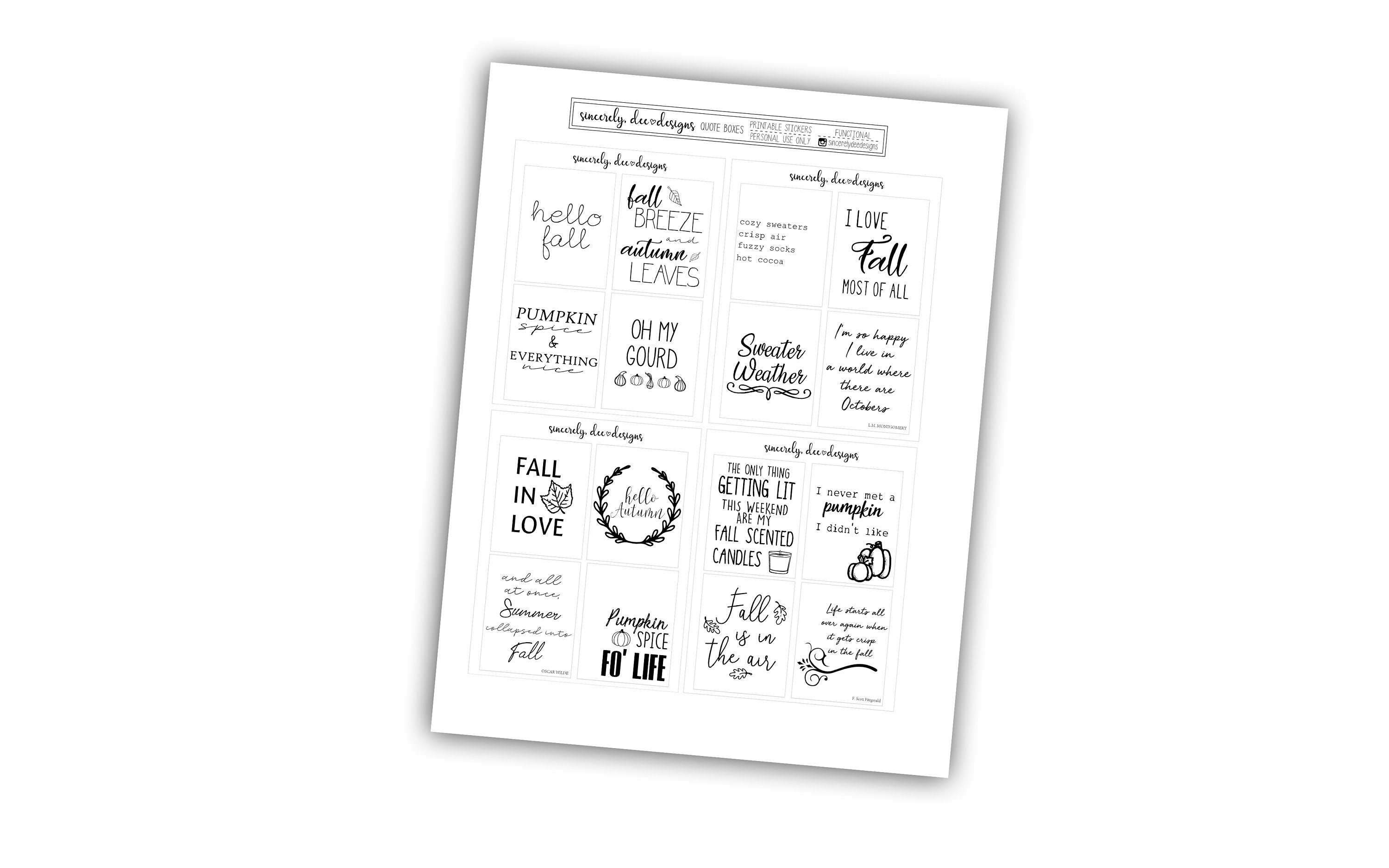 Fall Quote Box Overlay Printable Planner Stickers / Foil Ready / Erin ...