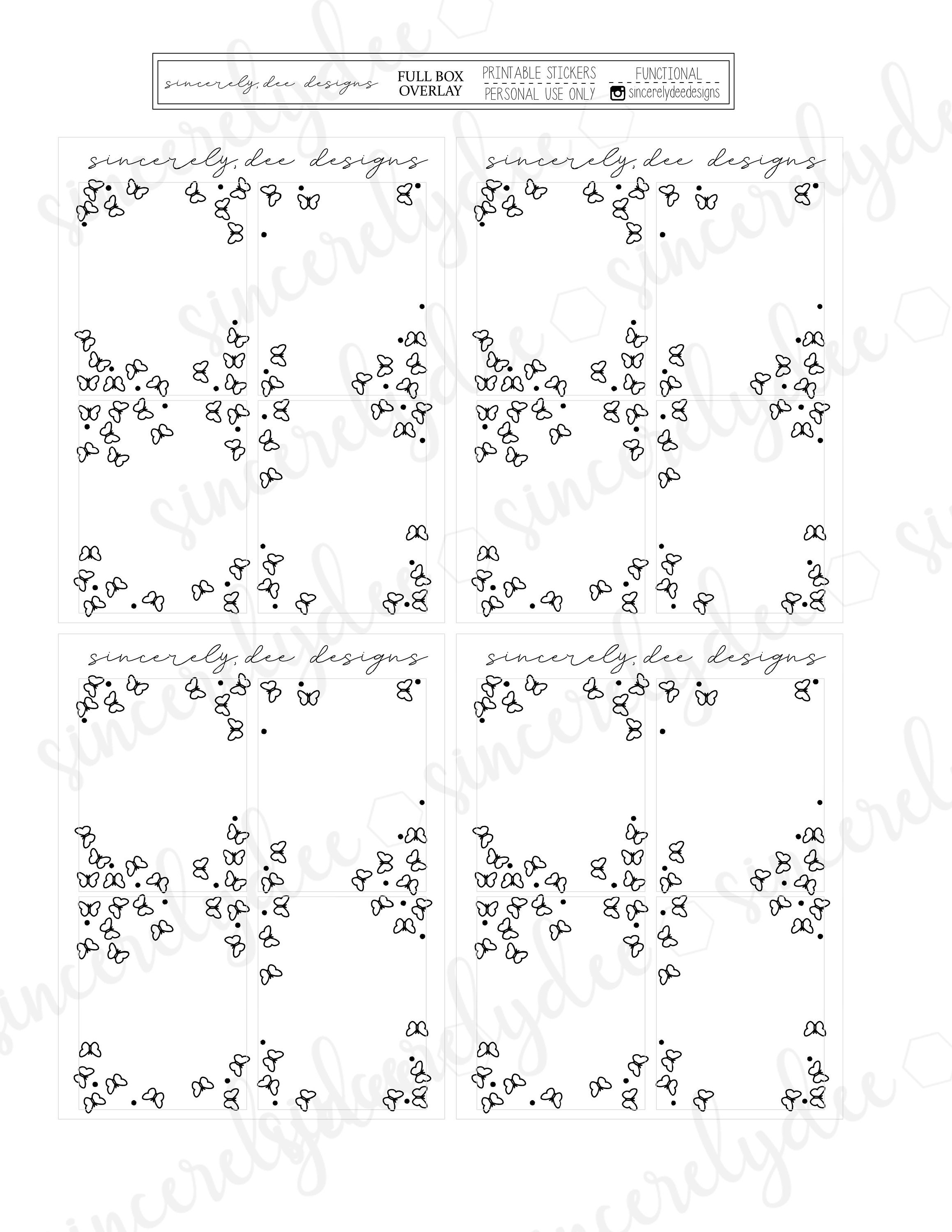 BUTTERFLY Full Box Overlay Printable Planner Stickers, Foil Ready ...