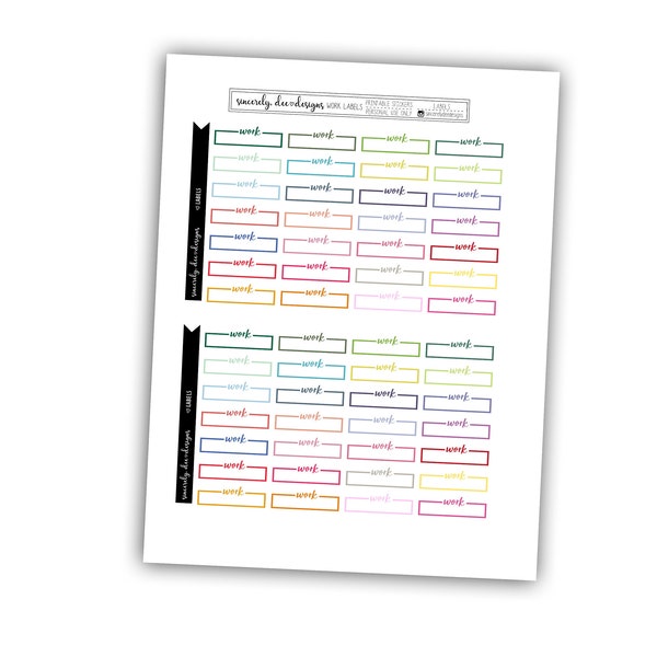 WORK LABELS Printable Planner Stickers / SOLID / Functional / Silhouette