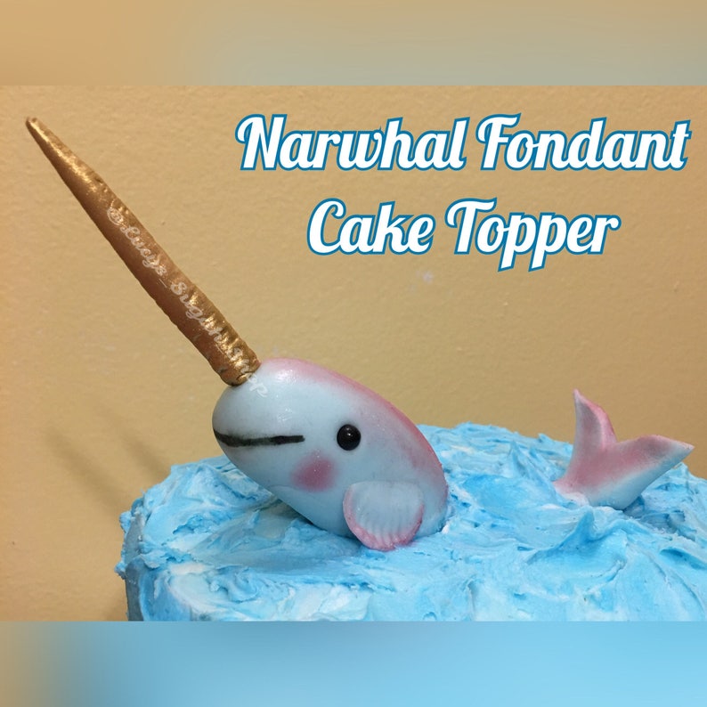 2 Pc Set Narwhal Fondant Cake Topper - 